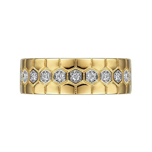 14K Yellow Gold Diamond Band with Hexagon Pattern - LR52180Y45JJ-Gabriel & Co.-Renee Taylor Gallery