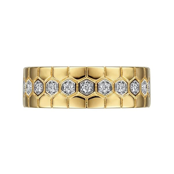 14K Yellow Gold Diamond Band with Hexagon Pattern - LR52180Y45JJ-Gabriel & Co.-Renee Taylor Gallery