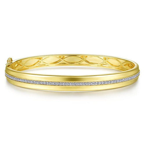 14K Yellow Gold High Polished Bangle with Diamond Inner Channel – BG4234-62Y45JJ-Gabriel & Co.-Renee Taylor Gallery