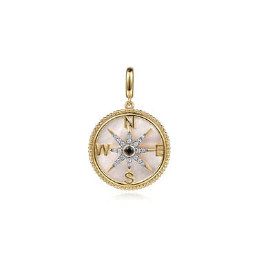14K Yellow Gold Diamond Blue Sapphire Compass Medallion Pendant - PT6598Y45MC-Gabriel & Co.-Renee Taylor Gallery