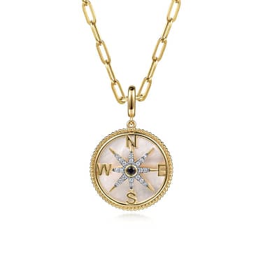 14K Yellow Gold Diamond Blue Sapphire Compass Medallion Pendant - PT6598Y45MC-Gabriel & Co.-Renee Taylor Gallery