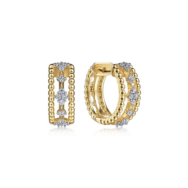 14K Yellow Gold Diamond Bujukan Huggie Earrings - EG14599Y45JJ-Gabriel & Co.-Renee Taylor Gallery
