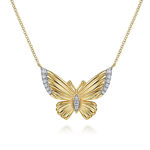 14K Yellow Gold Diamond Butterfly Pendant Necklace - NK7938Y45JJ-Gabriel & Co.-Renee Taylor Gallery