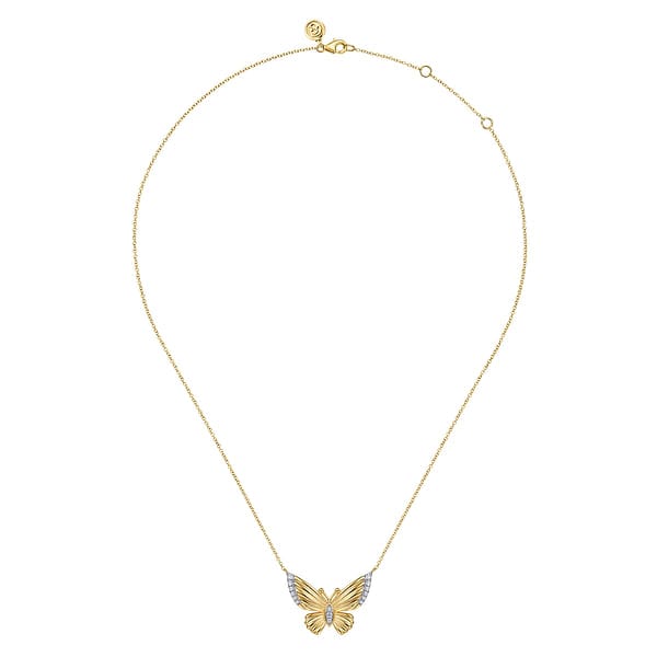 14K Yellow Gold Diamond Butterfly Pendant Necklace - NK7938Y45JJ-Gabriel & Co.-Renee Taylor Gallery