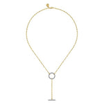 14K Yellow Gold Diamond Circle and Bar "Y" Knot Necklace with Hollow Paperclip Chain - NK7130Y45JJ-Gabriel & Co.-Renee Taylor Gallery