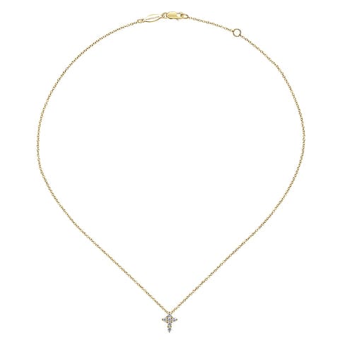 14K Yellow Gold Diamond Cross Pendant Necklace - NK1370Y45JJ-Gabriel & Co.-Renee Taylor Gallery