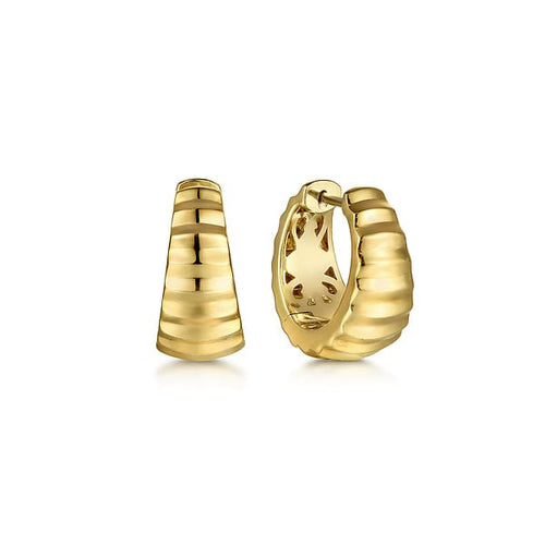 14K Yellow Gold Diamond Cut Huggie Earrings - EG15197Y4JJJ-Gabriel & Co.-Renee Taylor Gallery
