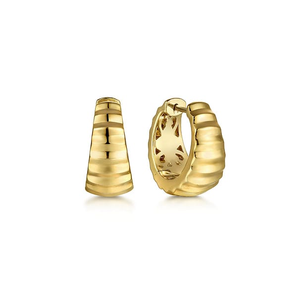 14K Yellow Gold Diamond Cut Huggie Earrings - EG15197Y4JJJ-Gabriel & Co.-Renee Taylor Gallery