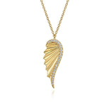 14K Yellow Gold Diamond Cut Wing Shape Pendant Necklace - NK7570Y45JJ-Gabriel & Co.-Renee Taylor Gallery