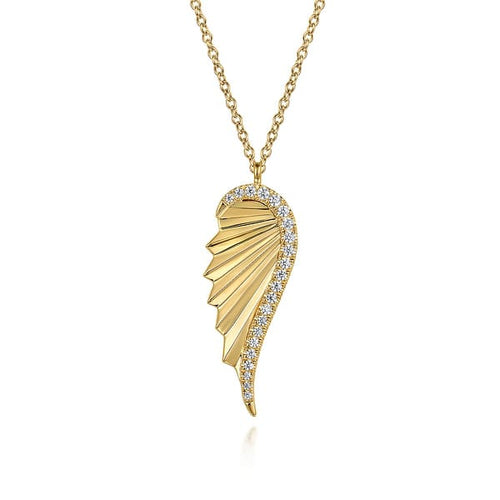 14K Yellow Gold Diamond Cut Wing Shape Pendant Necklace - NK7570Y45JJ-Gabriel & Co.-Renee Taylor Gallery