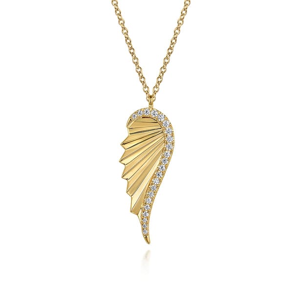 14K Yellow Gold Diamond Cut Wing Shape Pendant Necklace - NK7570Y45JJ-Gabriel & Co.-Renee Taylor Gallery