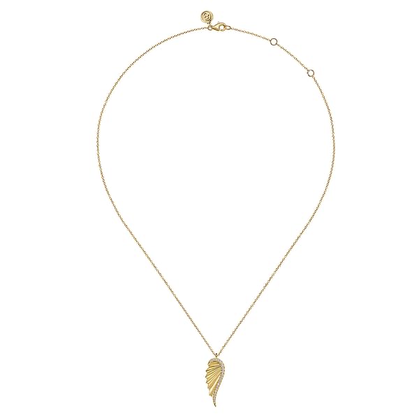 14K Yellow Gold Diamond Cut Wing Shape Pendant Necklace - NK7570Y45JJ-Gabriel & Co.-Renee Taylor Gallery