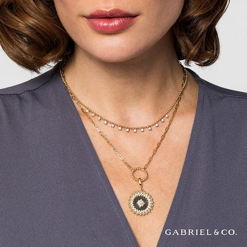 14K Yellow Gold Diamond Drop Station Necklace - NK7233Y45JJ-Gabriel & Co.-Renee Taylor Gallery