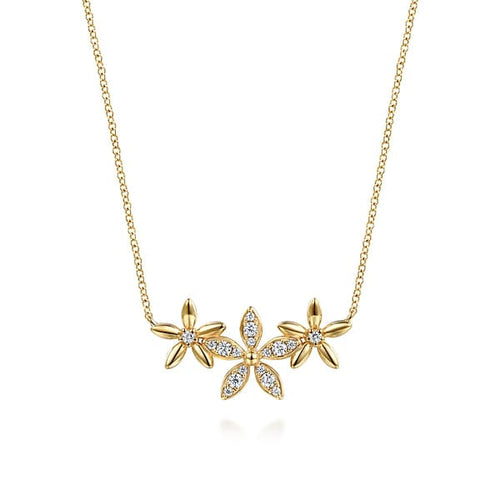 14K Yellow Gold Diamond Floral Bar Necklace - NK7935Y45JJ-Gabriel & Co.-Renee Taylor Gallery