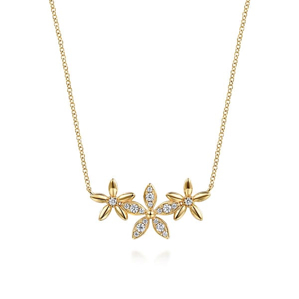 14K Yellow Gold Diamond Floral Bar Necklace - NK7935Y45JJ-Gabriel & Co.-Renee Taylor Gallery
