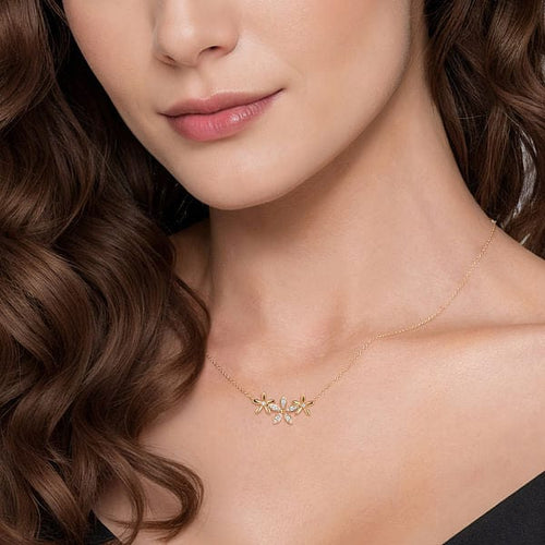 14K Yellow Gold Diamond Floral Bar Necklace - NK7935Y45JJ-Gabriel & Co.-Renee Taylor Gallery