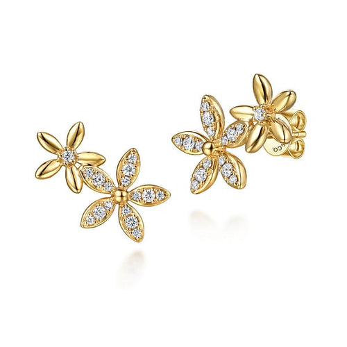 14K Yellow Gold Diamond Floral Ear Climber Earrings - EG15443Y45JJ-Gabriel & Co.-Renee Taylor Gallery