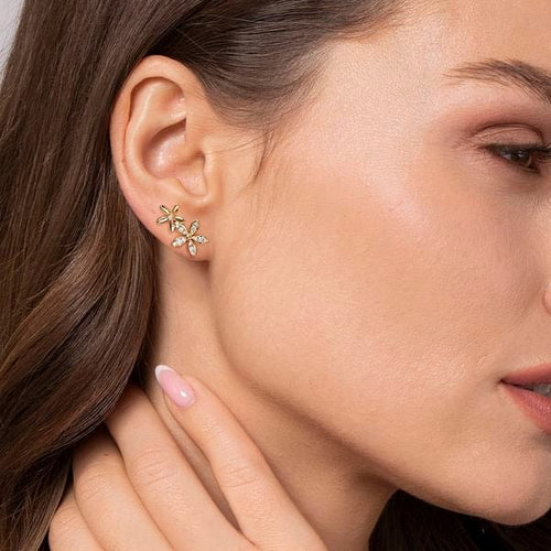 14K Yellow Gold Diamond Floral Ear Climber Earrings - EG15443Y45JJ-Gabriel & Co.-Renee Taylor Gallery