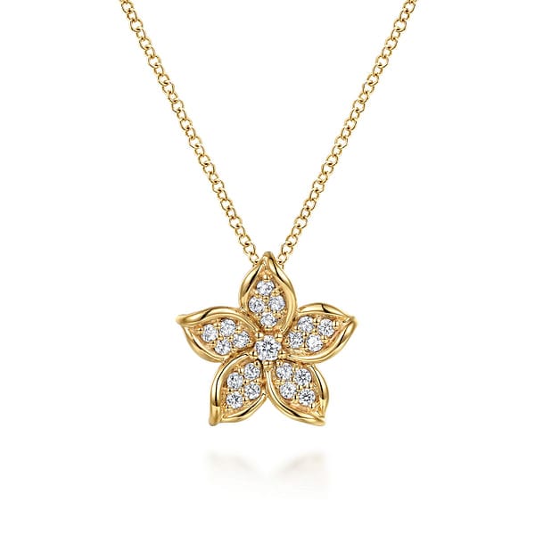 14K Yellow Gold Diamond Floral Pendant Necklace - NK7939Y45JJ-Gabriel & Co.-Renee Taylor Gallery