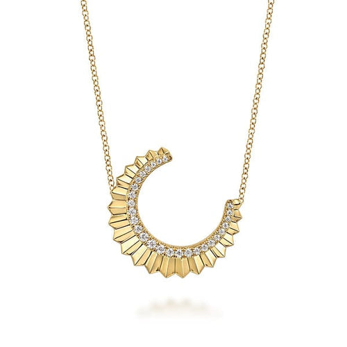 14K Yellow Gold Diamond Half Moon Diamond Cut Pendant Necklace - NK7559Y45JJ-Gabriel & Co.-Renee Taylor Gallery