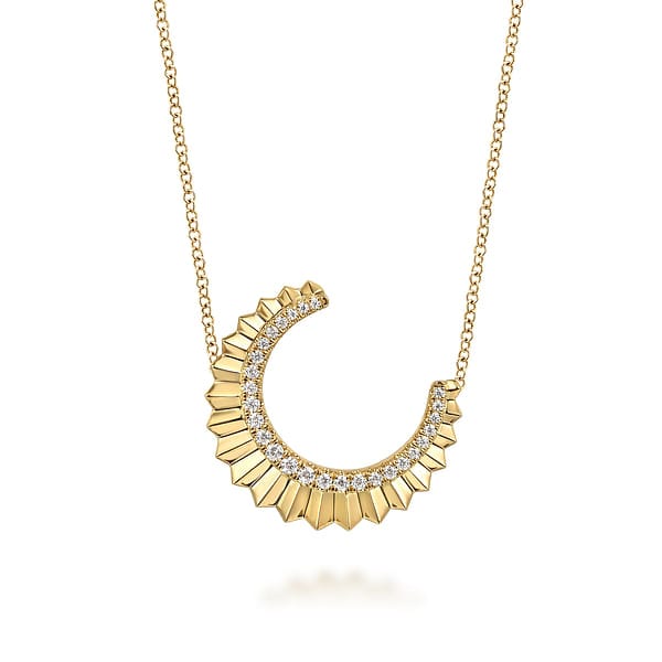 14K Yellow Gold Diamond Half Moon Diamond Cut Pendant Necklace - NK7559Y45JJ-Gabriel & Co.-Renee Taylor Gallery
