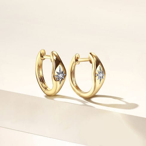 14K Yellow Gold Diamond Huggie Earrings - EG14615Y45JJ-Gabriel & Co.-Renee Taylor Gallery