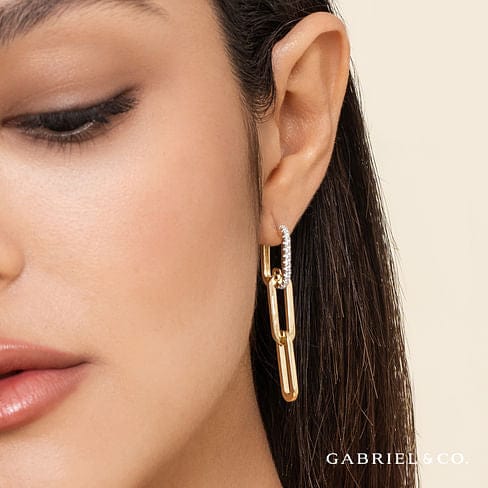 14K Yellow Gold Diamond Link Hollow Chain Drop Earrings - EG14703Y45JJ-Gabriel & Co.-Renee Taylor Gallery