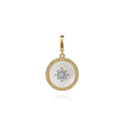 14K Yellow Gold Diamond & Mother of Pearl Medallion Pendant 18mm - PT6631Y45WM-Gabriel & Co.-Renee Taylor Gallery