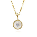 14K Yellow Gold Diamond & Mother of Pearl Medallion Pendant 18mm - PT6631Y45WM-Gabriel & Co.-Renee Taylor Gallery