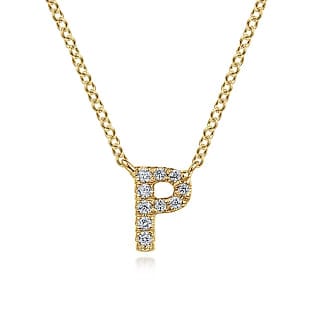 14K Yellow Gold Diamond P Initial Pendant Necklace - NK4577P-Y45JJ-Gabriel & Co.-Renee Taylor Gallery