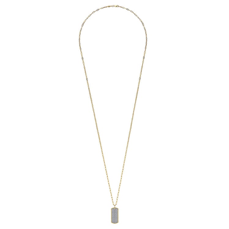 14K Yellow Gold Diamond Pave Dog Tag Pendant Hollow Chain Necklace - NK6843-32Y45JJ-Gabriel & Co.-Renee Taylor Gallery