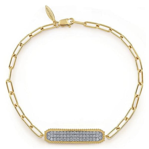 14K Yellow Gold Diamond Pavé Wide Bar Hollow Chain Bracelet - TB4583Y45JJ-Gabriel & Co.-Renee Taylor Gallery