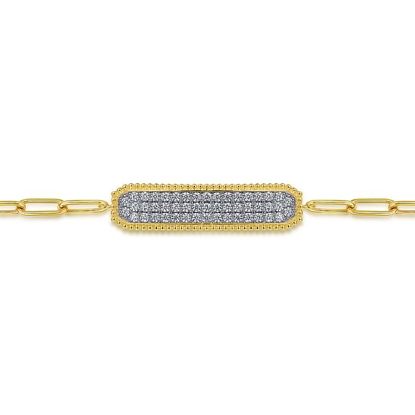 14K Yellow Gold Diamond Pavé Wide Bar Hollow Chain Bracelet - TB4583Y45JJ-Gabriel & Co.-Renee Taylor Gallery