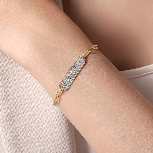 14K Yellow Gold Diamond Pavé Wide Bar Hollow Chain Bracelet - TB4583Y45JJ-Gabriel & Co.-Renee Taylor Gallery