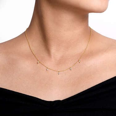 14K Yellow Gold Diamond Station Kite Droplet Necklace - NK6468Y45JJ-Gabriel & Co.-Renee Taylor Gallery