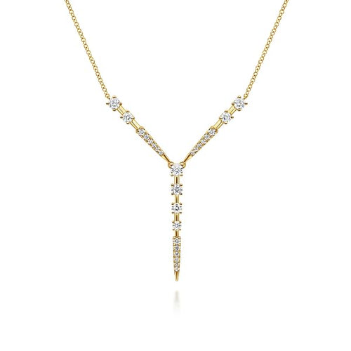 14K Yellow Gold Diamond Station Y Necklace - NK6654Y45JJ-Gabriel & Co.-Renee Taylor Gallery