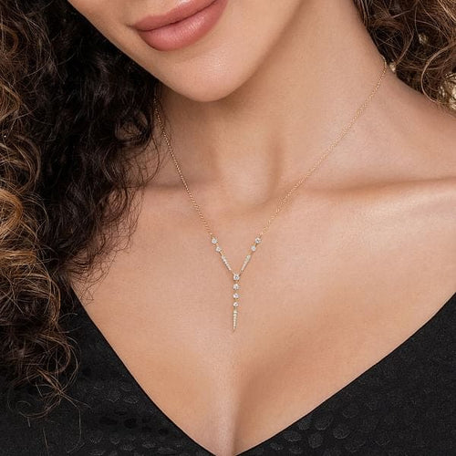 14K Yellow Gold Diamond Station Y Necklace - NK6654Y45JJ-Gabriel & Co.-Renee Taylor Gallery