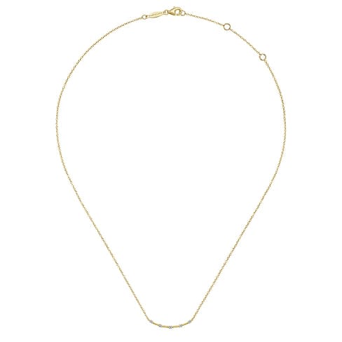 14K Yellow Gold Curved Bar Necklace with Diamond Stations - NK6137Y45JJ-Gabriel & Co.-Renee Taylor Gallery