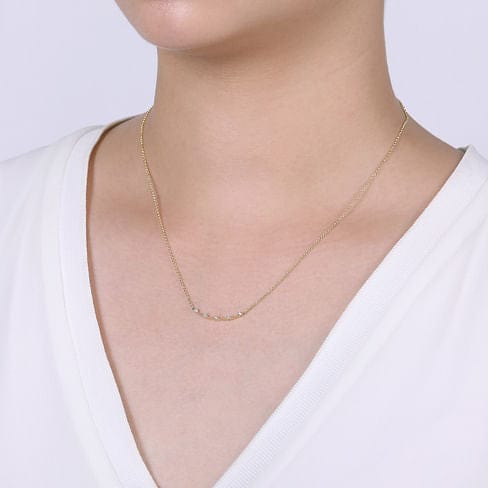 14K Yellow Gold Curved Bar Necklace with Diamond Stations - NK6137Y45JJ-Gabriel & Co.-Renee Taylor Gallery