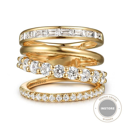 14K Yellow Gold Diamond Wide Band Easy Stackable Ring - LR52691Y44JJ-Gabriel & Co.-Renee Taylor Gallery