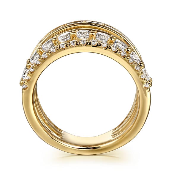 14K Yellow Gold Diamond Wide Band Easy Stackable Ring - LR52691Y44JJ-Gabriel & Co.-Renee Taylor Gallery
