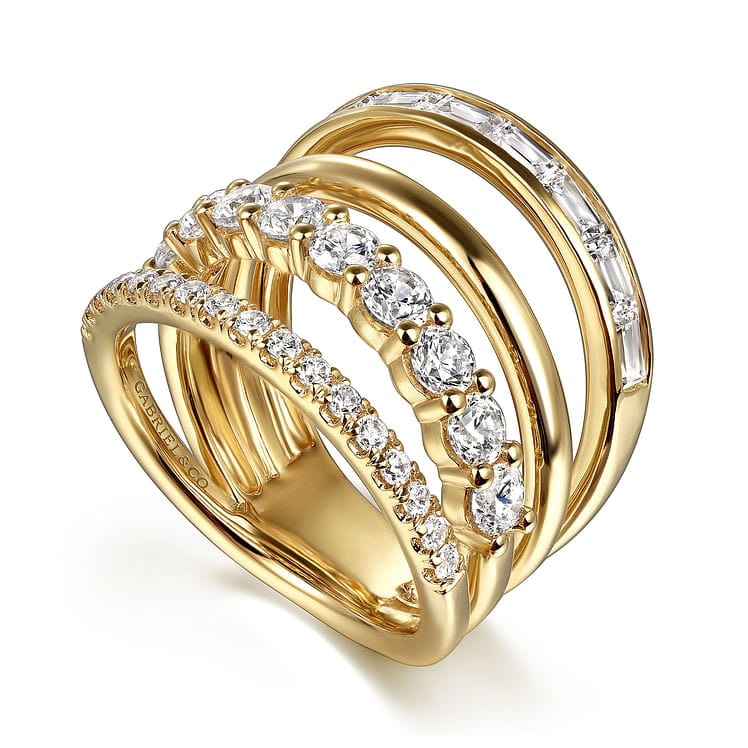 14K Yellow Gold Diamond Wide Band Easy Stackable Ring - LR52691Y44JJ-Gabriel & Co.-Renee Taylor Gallery