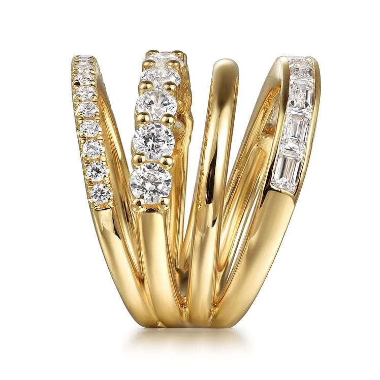 14K Yellow Gold Diamond Wide Band Easy Stackable Ring - LR52691Y44JJ-Gabriel & Co.-Renee Taylor Gallery