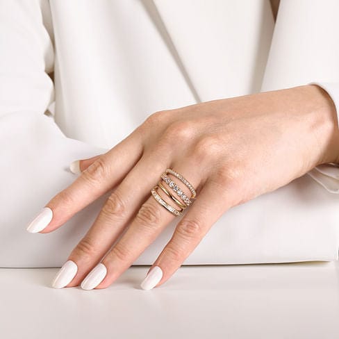 14K Yellow Gold Diamond Wide Band Easy Stackable Ring - LR52691Y44JJ-Gabriel & Co.-Renee Taylor Gallery