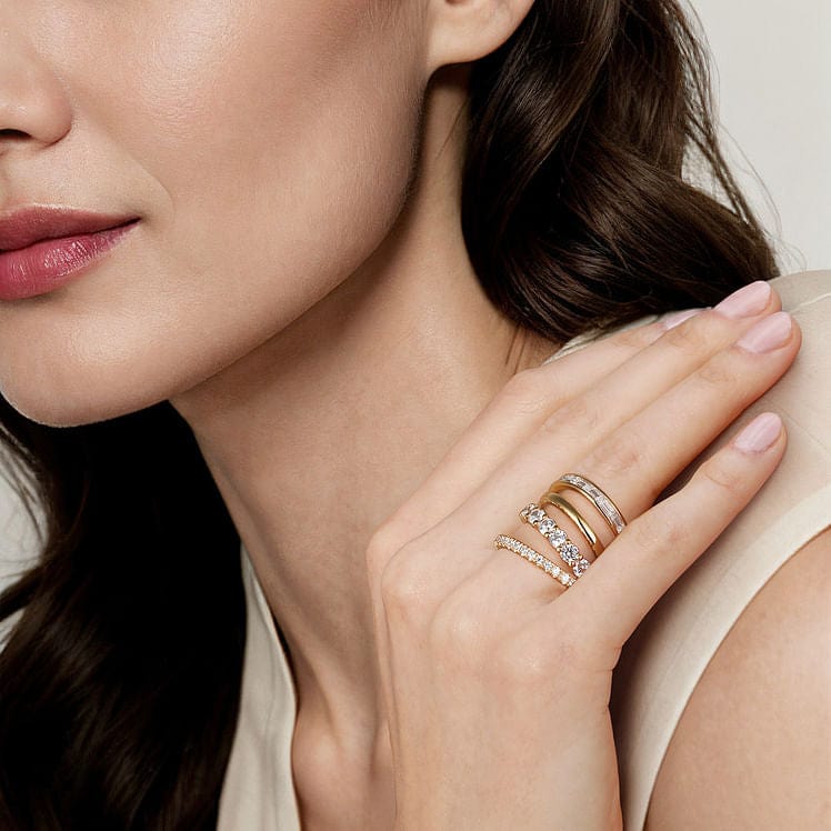 14K Yellow Gold Diamond Wide Band Easy Stackable Ring - LR52691Y44JJ-Gabriel & Co.-Renee Taylor Gallery