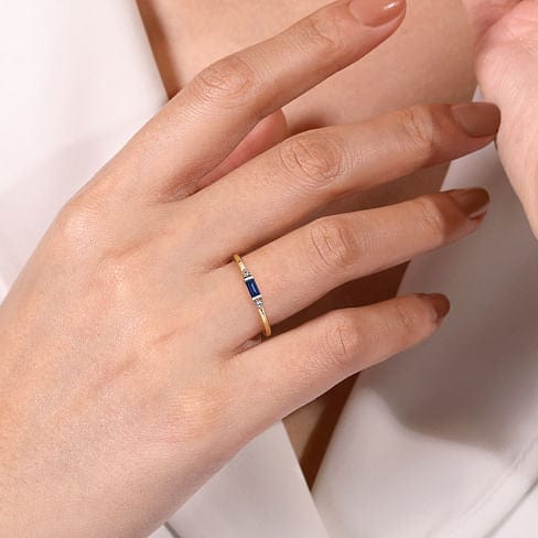 14K Yellow Gold Diamond and Blue Sapphire Stackable Ring - LR52291Y45SA-Gabriel & Co.-Renee Taylor Gallery