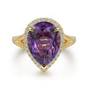 14K Yellow Gold Diamond and Flat Pear Shape Amethyst Ladies Ring With Flower Pattern Gallery - LR52485Y45AM-Gabriel & Co.-Renee Taylor Gallery