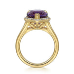 14K Yellow Gold Diamond and Flat Pear Shape Amethyst Ladies Ring With Flower Pattern Gallery - LR52485Y45AM-Gabriel & Co.-Renee Taylor Gallery