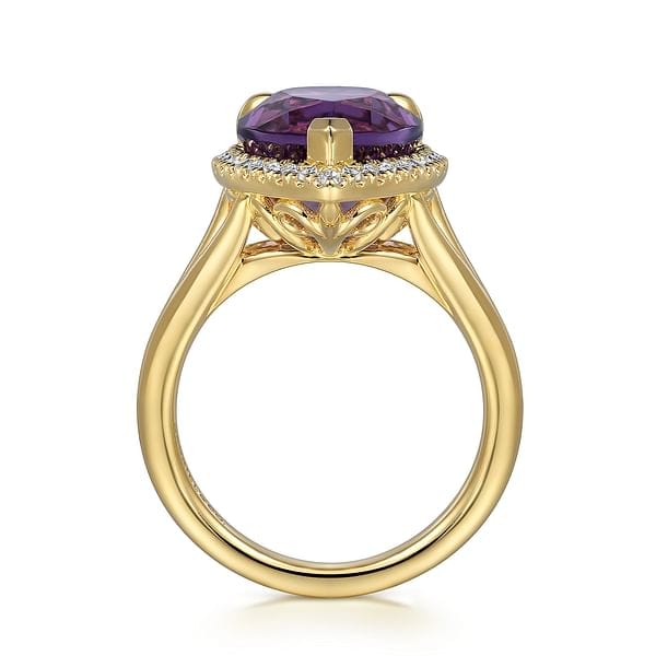 14K Yellow Gold Diamond and Flat Pear Shape Amethyst Ladies Ring With Flower Pattern Gallery - LR52485Y45AM-Gabriel & Co.-Renee Taylor Gallery