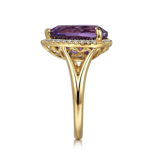 14K Yellow Gold Diamond and Flat Pear Shape Amethyst Ladies Ring With Flower Pattern Gallery - LR52485Y45AM-Gabriel & Co.-Renee Taylor Gallery